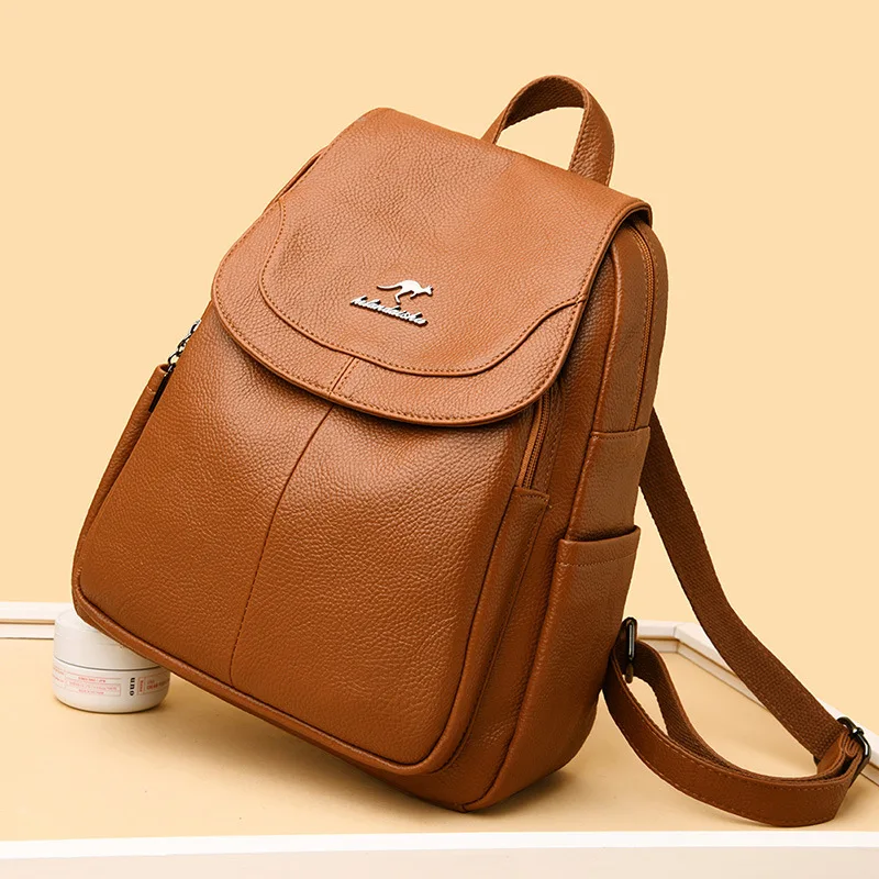 Mochila de viagem em couro PU para senhoras, mochila macia grande, bolsa elegante para meninas, bolsa de ombro feminina, moda