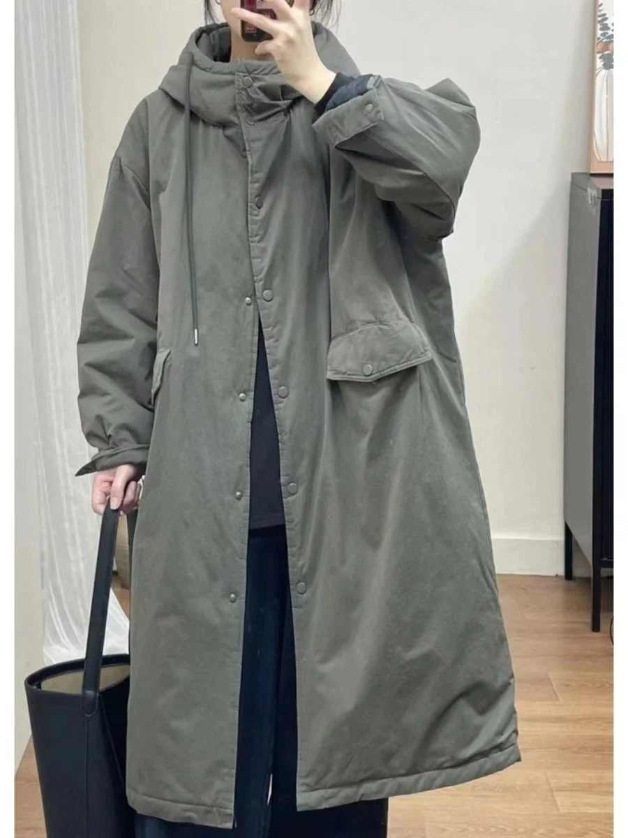 2025 Winter New Women's Windbreaker Cotton Jacket Loose Commuter Oversized Work Clothes Hoodie