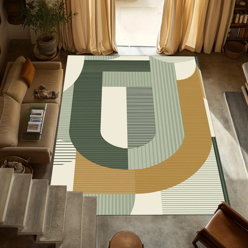 Modern Geometric Rug for Living Room Abstract Art Design with Bold Colors Stripes Non-Slip Perfect for Home Decor Floor Covering