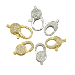1PCS Brass Lobster Clasp DIY Necklace Bracelet Jewelry Making Accessories Pave Zircon Connector Buckle Gold Color Wholesale
