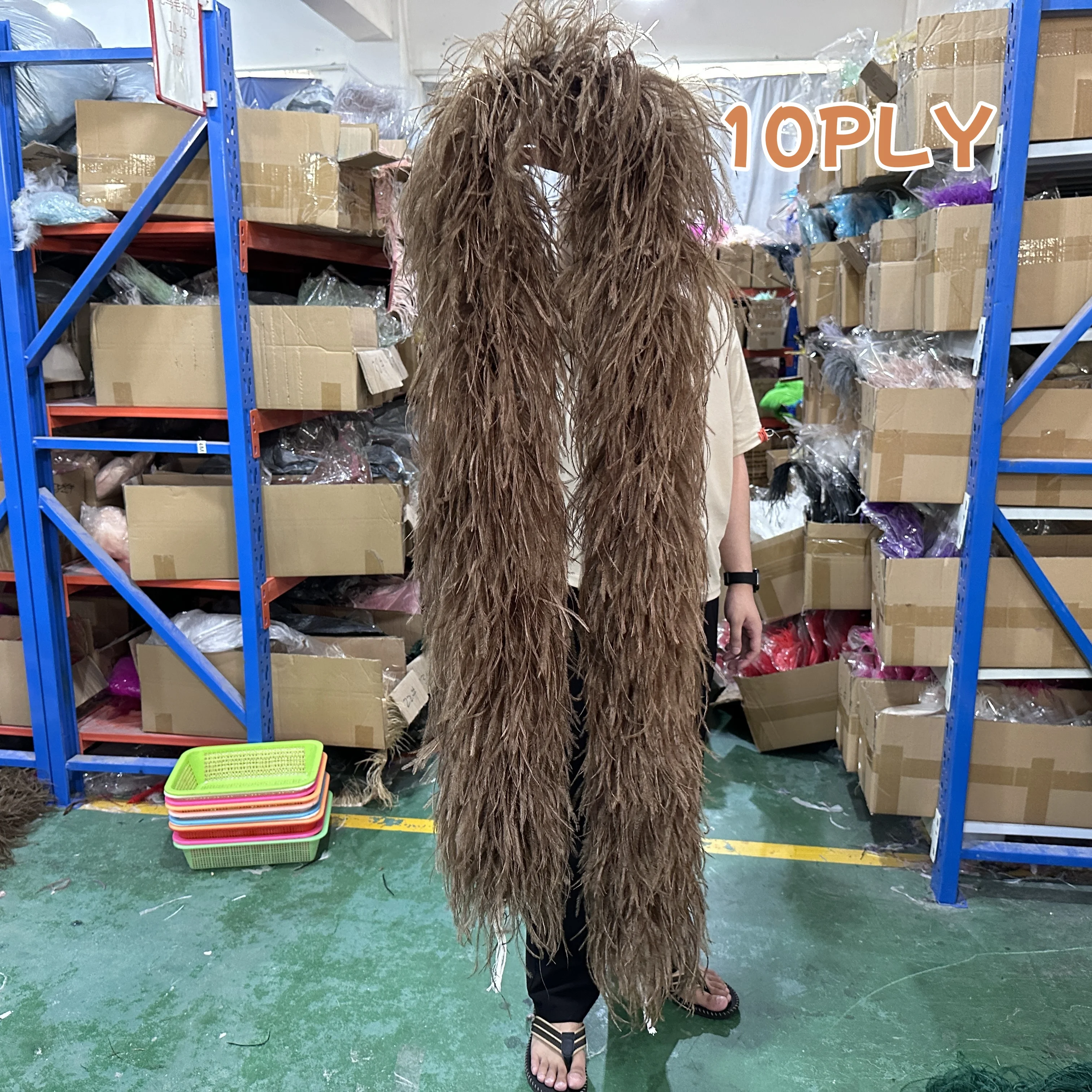Customized 6ply 8ply 10ply Coffee Ostrich Feather Boa Shawl Ostrich Plumas Scarf Feather Trim for Wedding Dress Decoration Craft