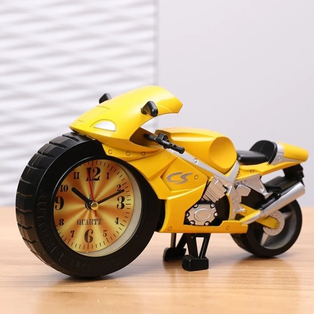 Cartoon Motorcycle Alarm Clock Drop-proof Silent Movement Bedhead Alarm Clock Plastic Motorcycle Model Ornament Study Room