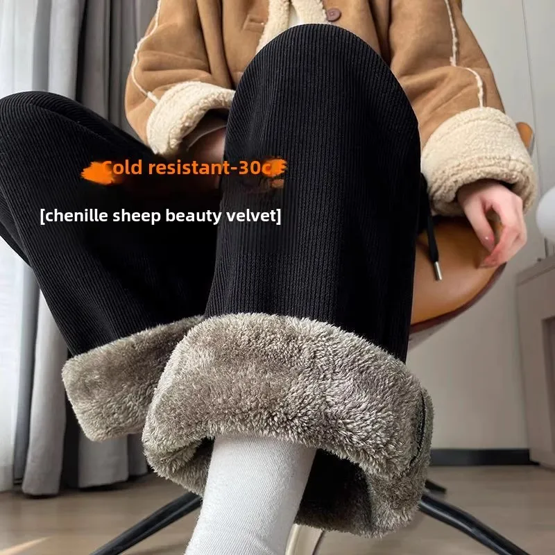 الرجال الخريف الشتاء Thiened سروال قصير بنطال ذو قصة أرجل واسعة لامب المخملية بناطيل كاجوال ألياف البوليستر الدافئة ملابس رجالية Faionable