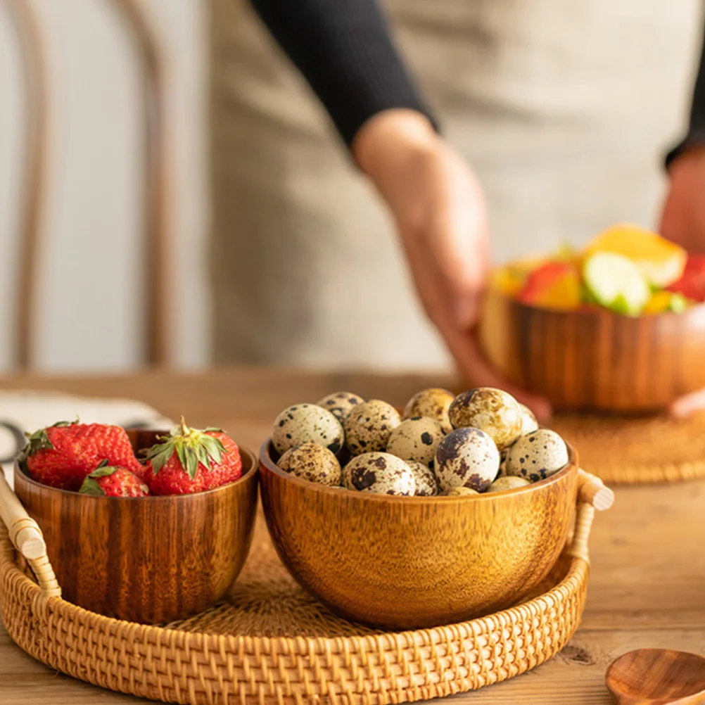 

1 Set Wooden Bowl Set For Soup Noodle Cereal Salad Pasta Natural Wood Grain Design Friendly Kitchen Food Serving Bowl