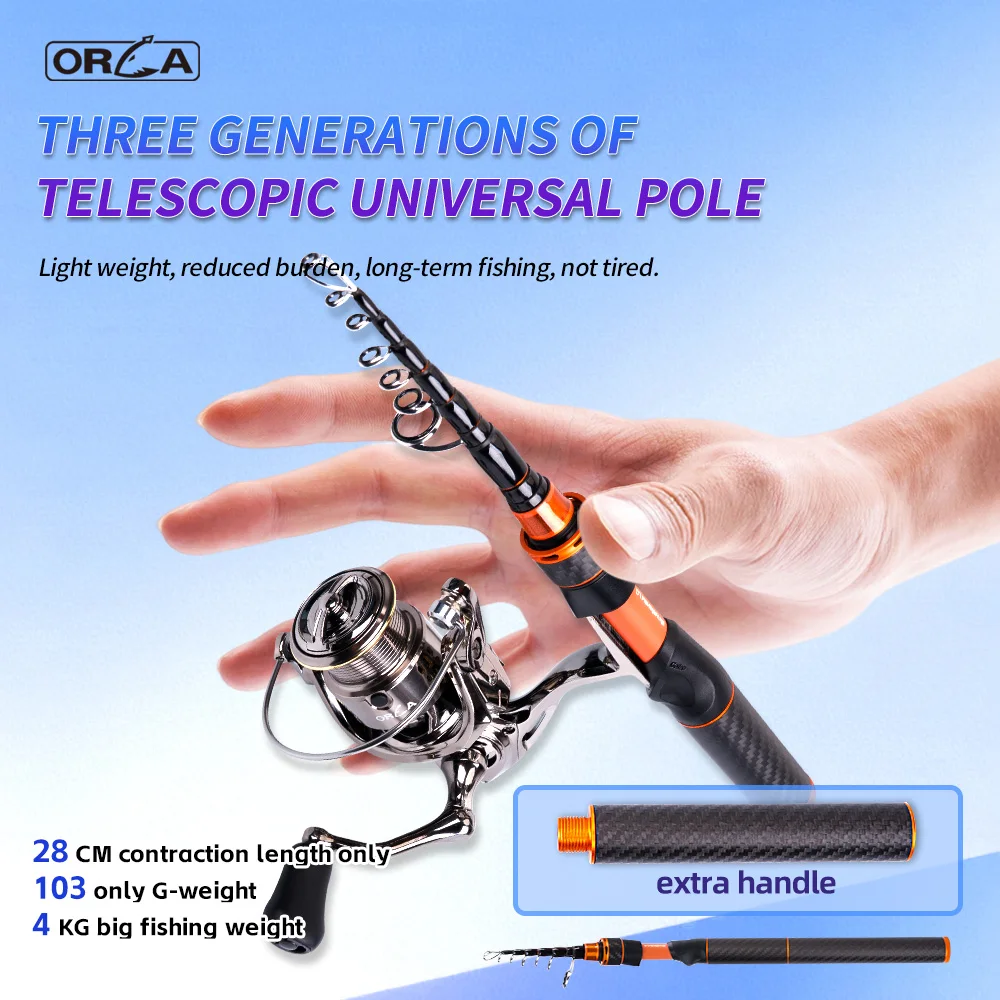 fishingfans-orca3-6'-ml-medium-light-super-short-with-extra-handle-sensitive-8kg-big-drag-telescopic-travel-portavle-fishing-rod