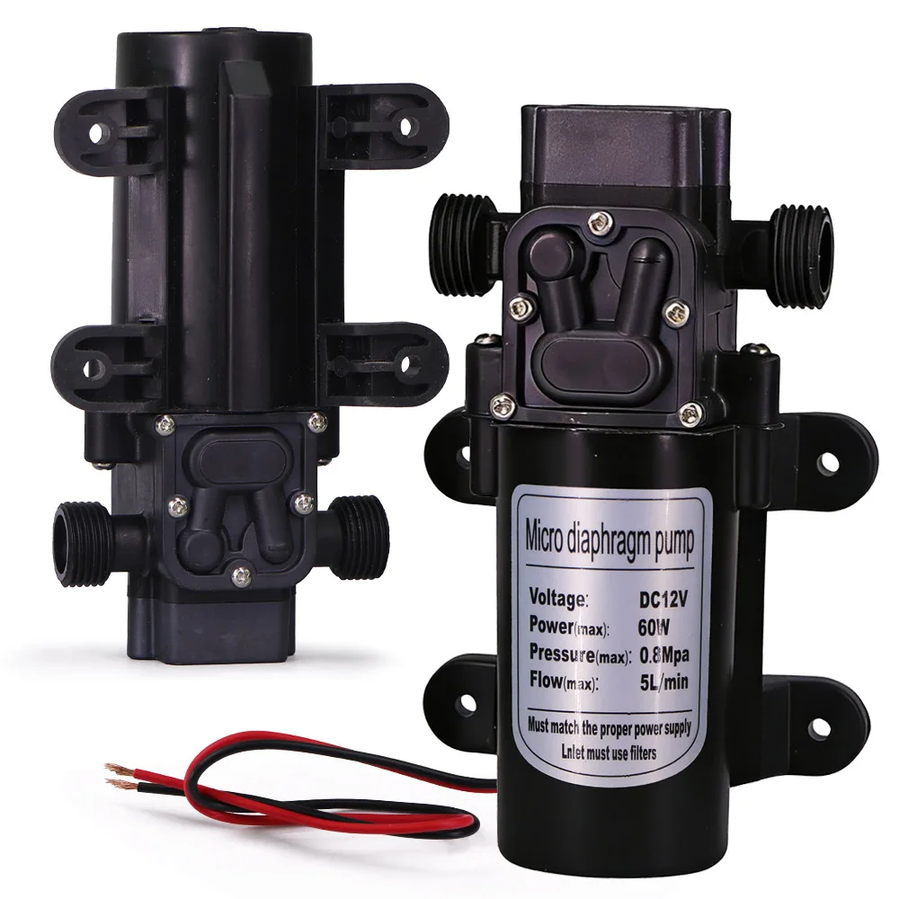 DC12V 60W Diaphragm Booster Pump Micro Water Pressure Spray Pump with 1/2″ Male Thread for Garden Agriculture Misting Irrigation