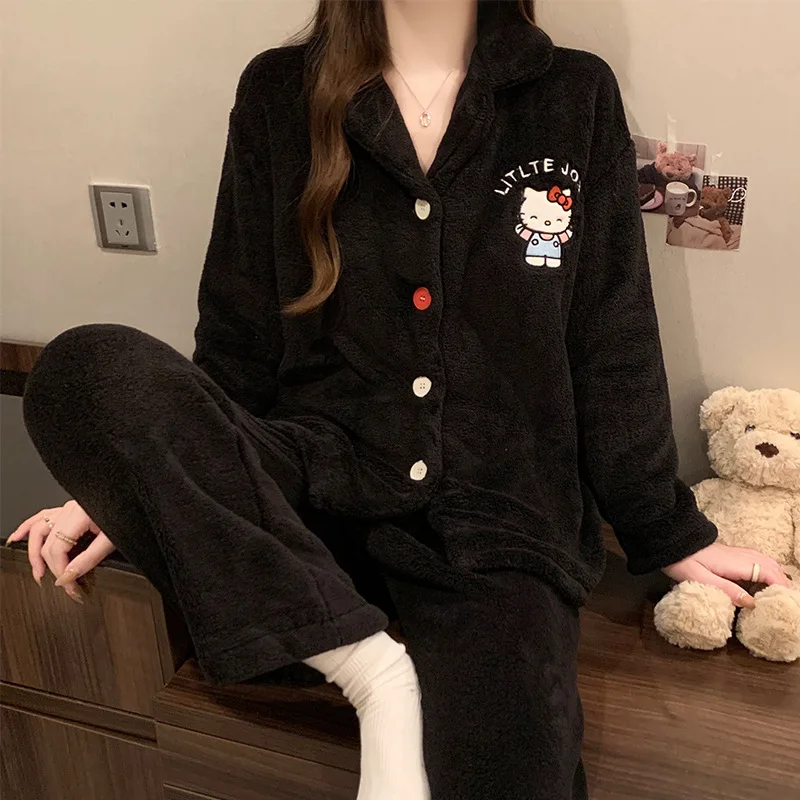 Hot Sanrio Anime Hello Kitty Women'S Pajamas Cartoon Kawaii Style Youth Women Home Clothing Teen Thicken Warm Winter Pajamas Toy