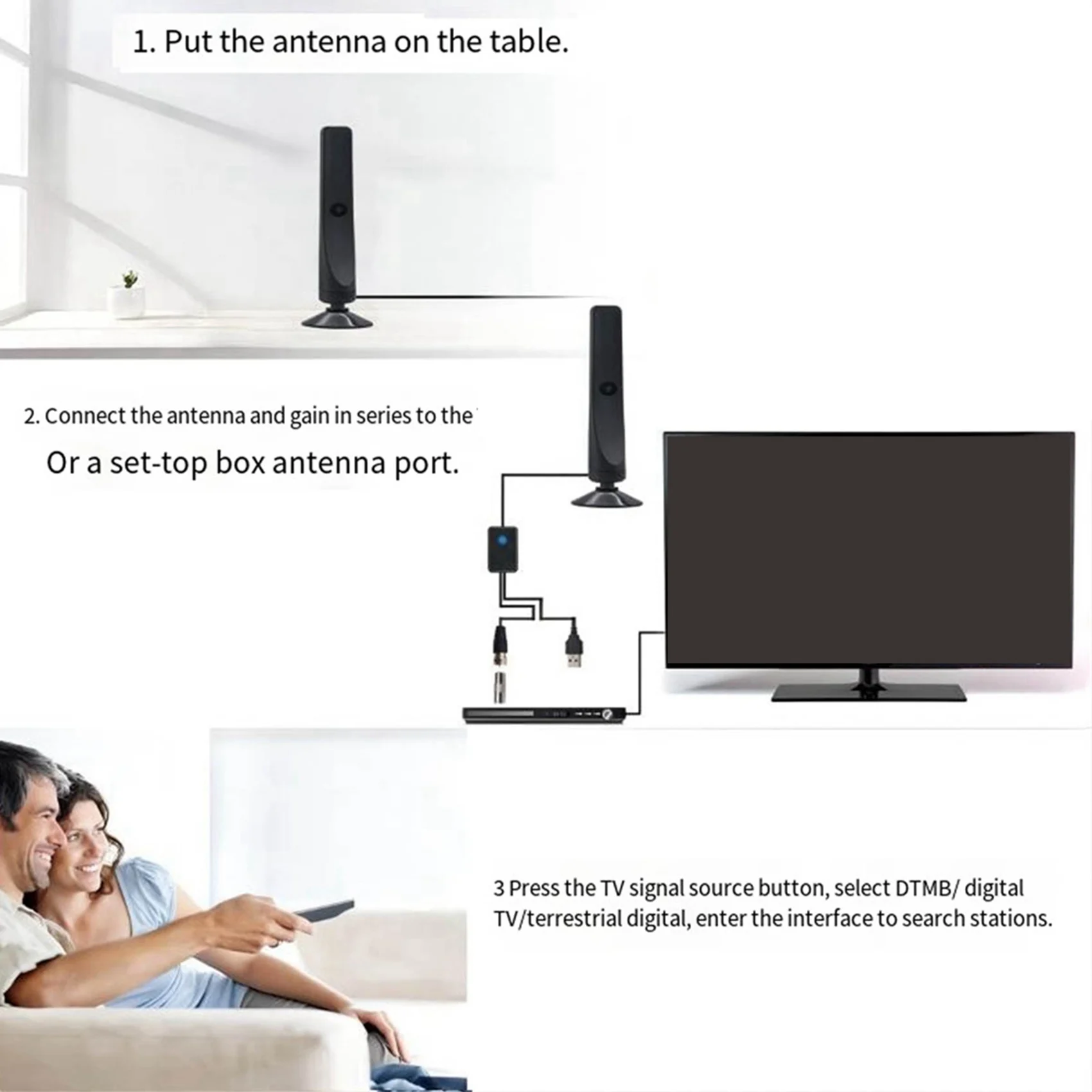 AS95-5X هوائي التلفزيون مكاسب عالية هوائي رقمي داخلي تضخيم إشارة الداعم لنطاق واسع HDTV استقبال التلفزيون المنزلي