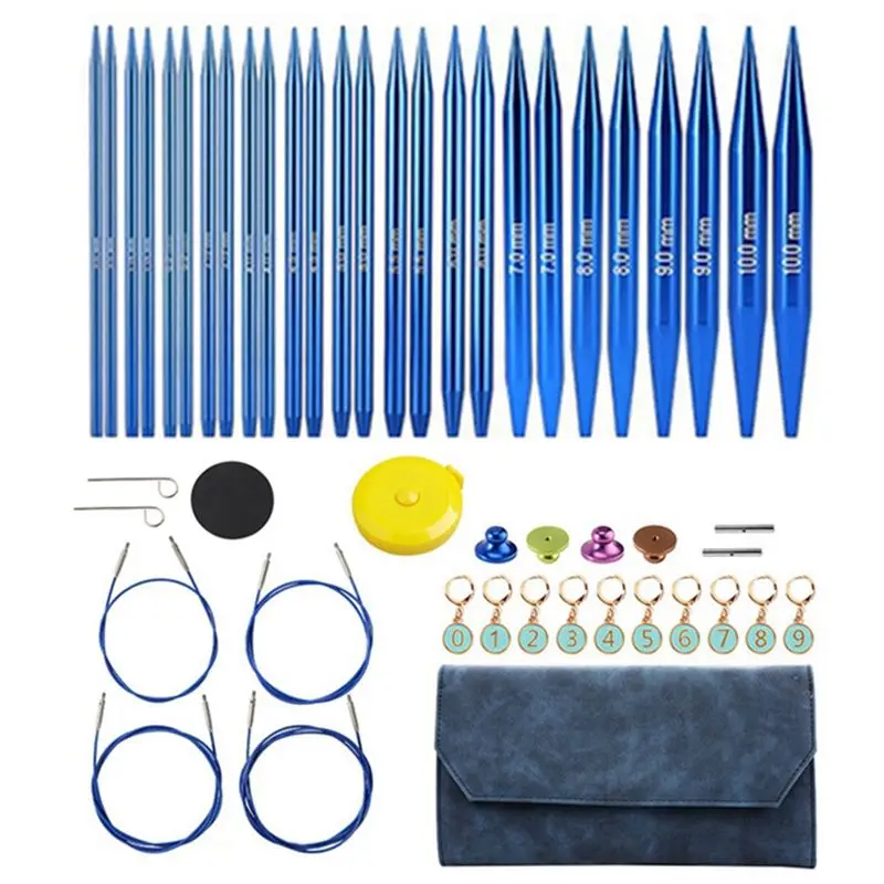 

ABZC-Aluminum Interchangeable Sewing Crochet Needles Circular Knitting Needles Set Weaving Yarn Knitting Tools Weave Kit