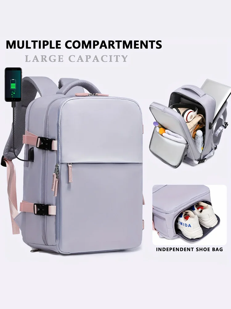 Large capacity expandable travel backpack with suitcase-style full open design and separate shoe compartment, ideal for air trav view 6