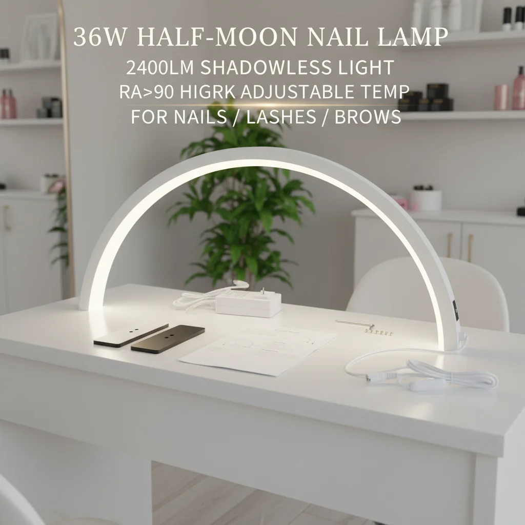 

Настольная LED-лампа-полумесяц 36 Вт для маникюра, 2400 лм, с плавной регулировкой яркости 3000-6000K, для макияжа, RA 90, белая