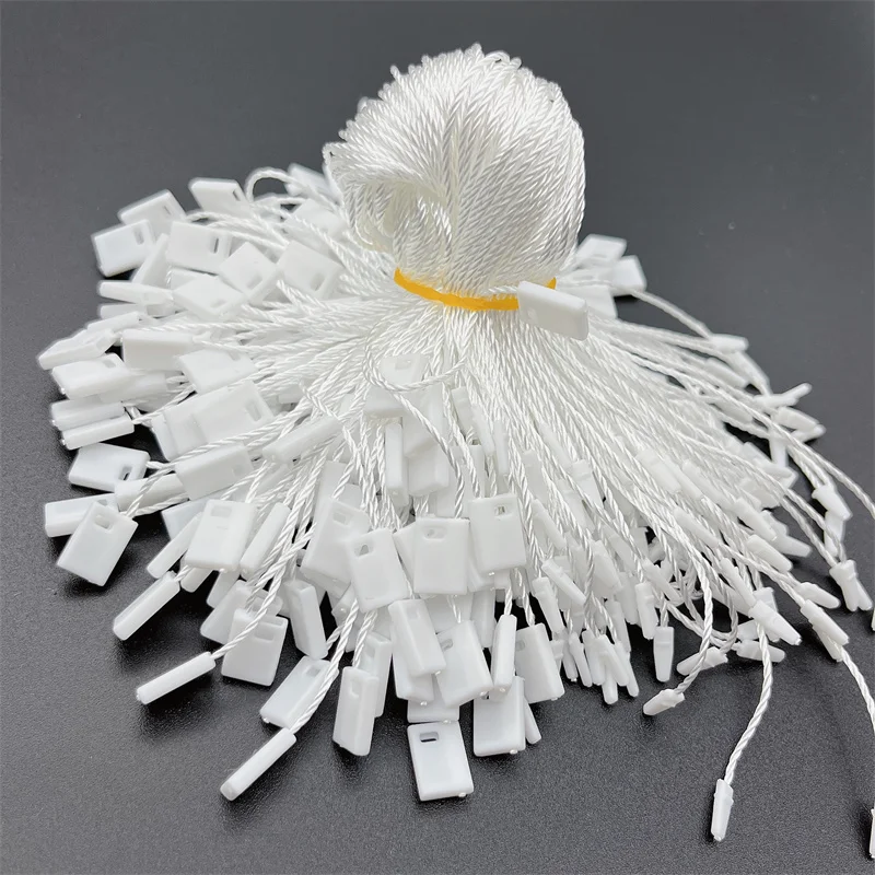 500pc White Black Tag Rope Plastic Square Polyester Rope Snap Lock Pin Loop Fasteners For DIY Garment Bag Tags Cards Accessories