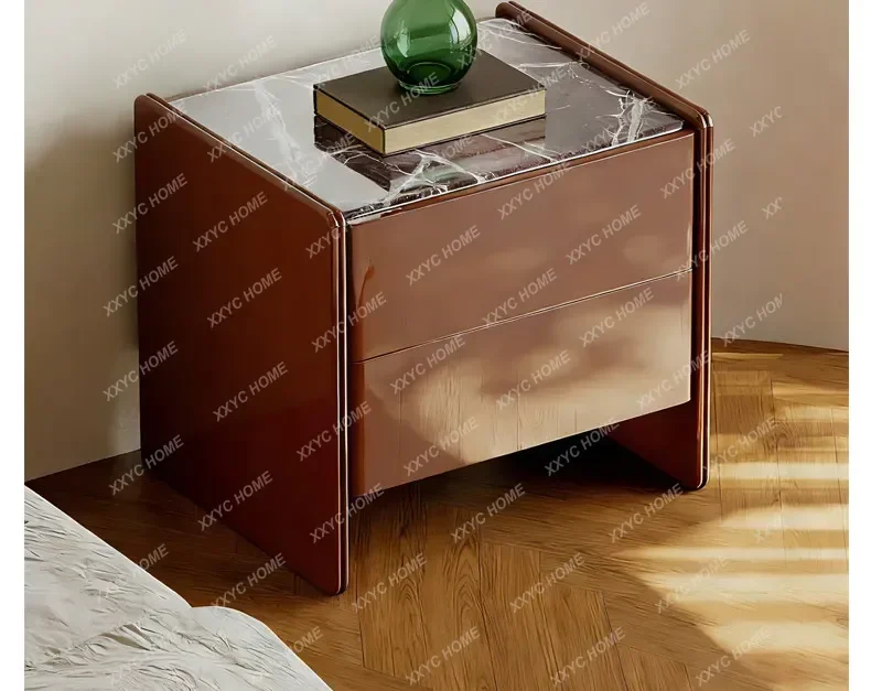 JYX69 High-end Marble Bedside Table High-gloss Paint New Bedroom Household Light Luxury Storage Drawer Cabinet