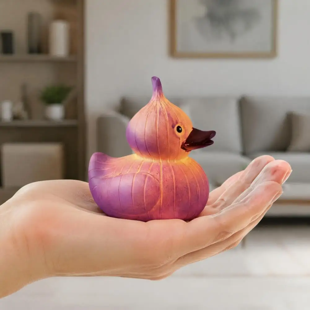 Duck Figurine Night Light Simulated Texture Craft Gift Onion Duck Figurine Led Light Up Resin Statue Collectible for Garden