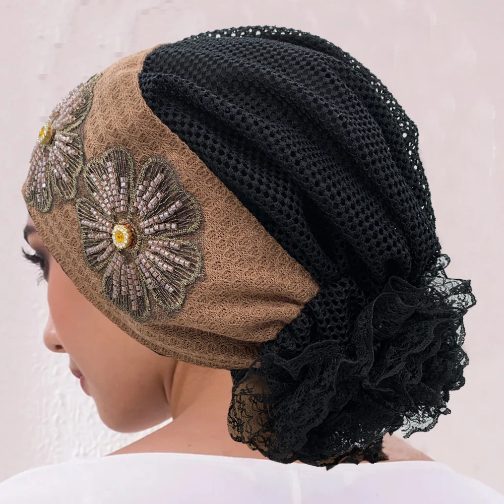 Summer Breathable Head Wraps Bonnet Muslim Under Scarf Hat Cancer Chemo Hats Turbante mujer Embroidery Turban Cap for Women