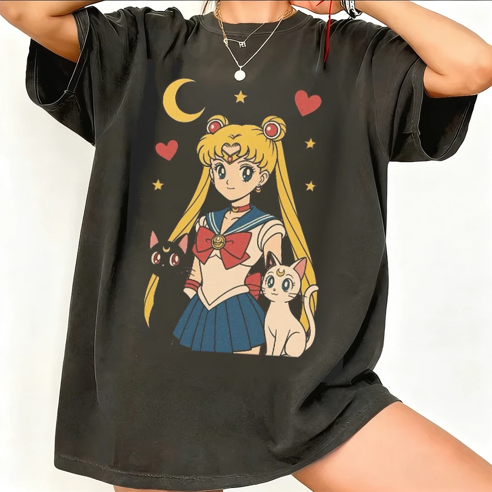 2026 Neuer Heißer Sommer 2026 Sailor Moon Retro Cosplay T-Shirt Herren Oversize Lässiges Baumwoll-Print-Shirt für Kinder Sportshirt