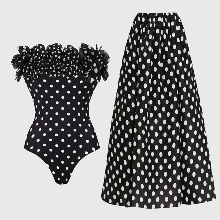 2026 New Ruffle Polka Dot Print One Piece Swimsuit For Women Swimwear And Beach Dress Bathing Suit Beachwear Swimming Suit Swim