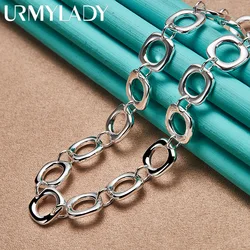URMYLADY 925 Sterling Silver Square Ring 20 Inch Necklace For Women Wedding Party Fashion Charm Jewelry