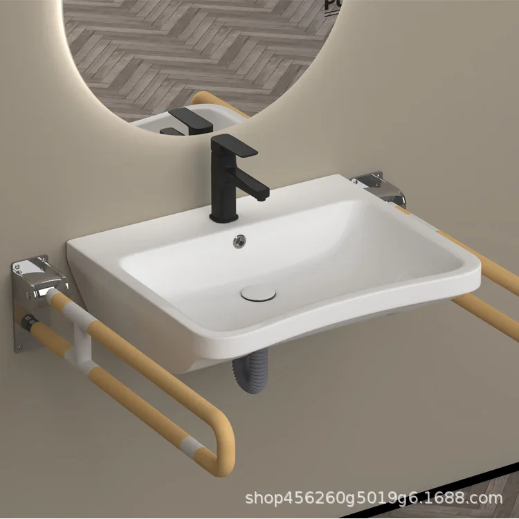 Simple classic senior-friendly ceramic wash basin, bathroom for the elderly, non-slip, safe and barrier-free washing, face