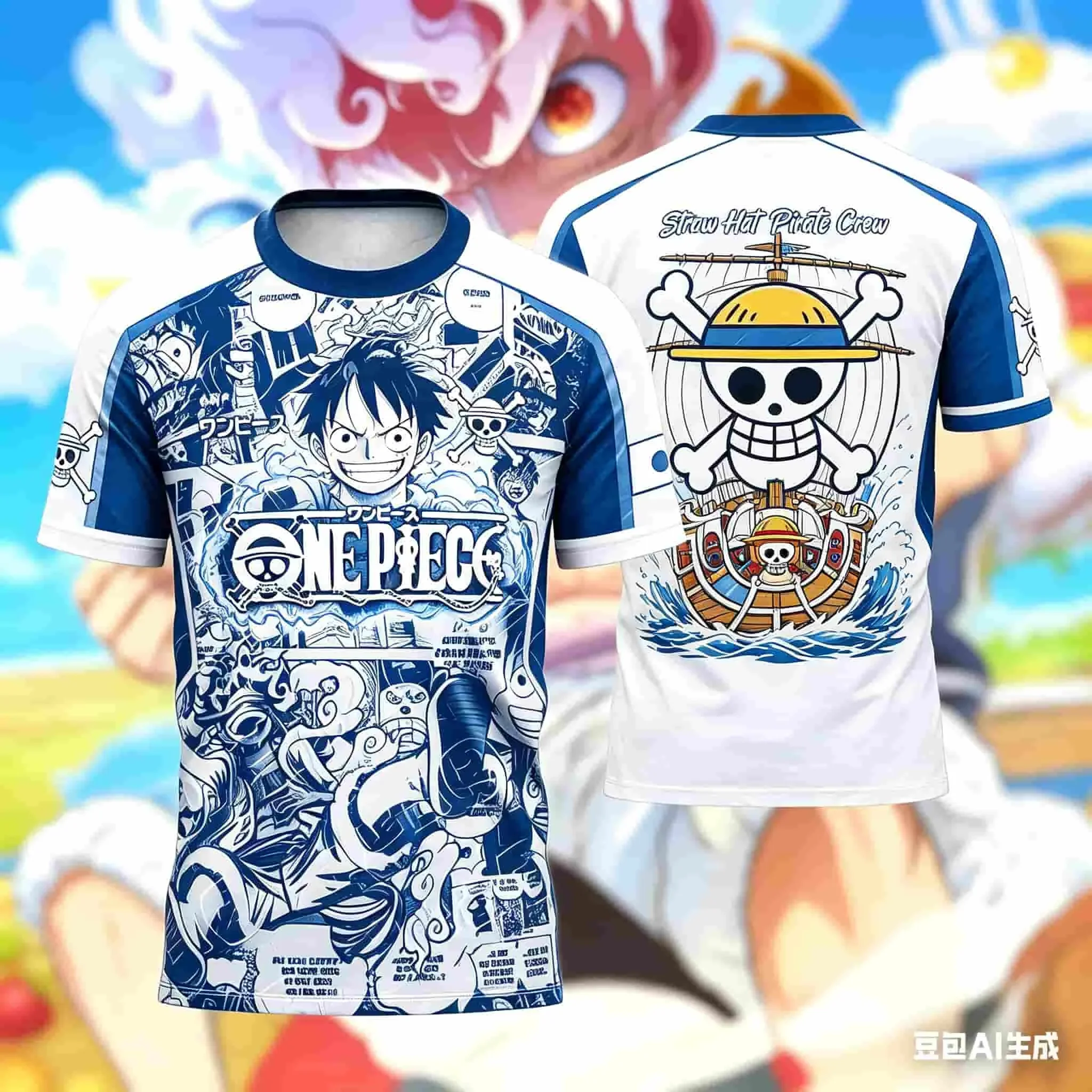 One Piece Anime Luffy Gear 5 3D Print Football Jersey for Men T-shirt Summer Sports Shirt Casual Cosplay Tees Family Matching