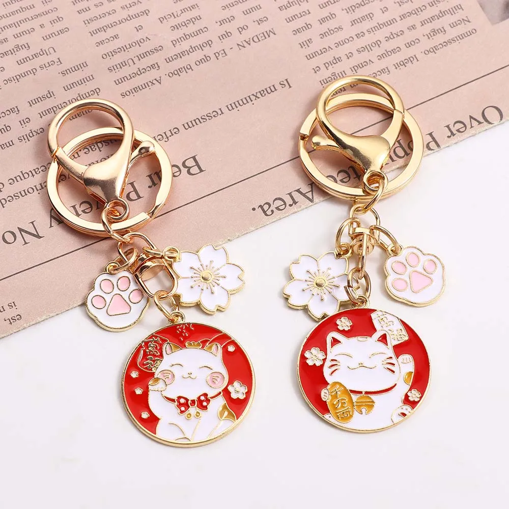 Cute Keychain Kawaii Key Accessories Maneki Neko Cat Key Ring Souvenir Gift For Women Men Handbag Accessorie Handmade Jewelry