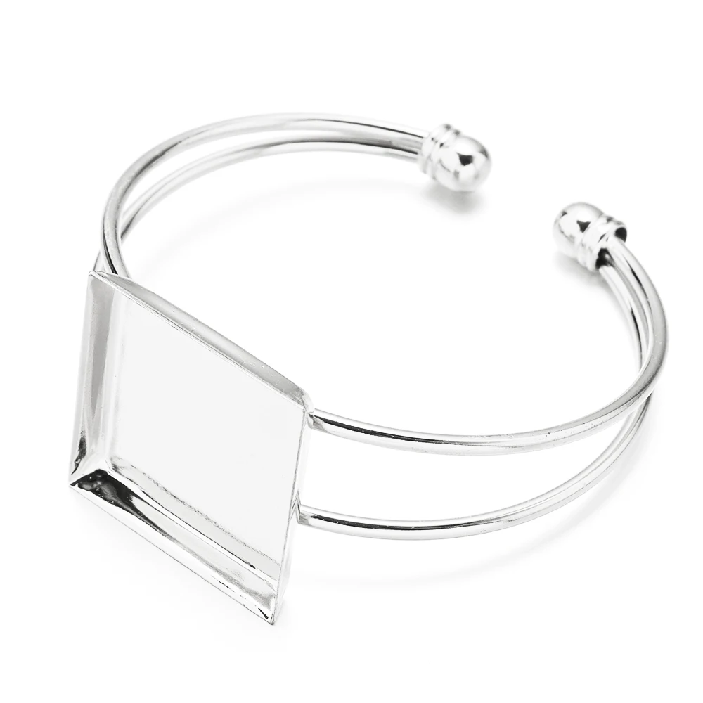 عالية الجودة الفولاذ المقاوم للصدأ 25 مللي متر 4 ألوان الإسورة قاعدة سوار النتائج فارغة صينية الحافة إعداد كابوشون النقش