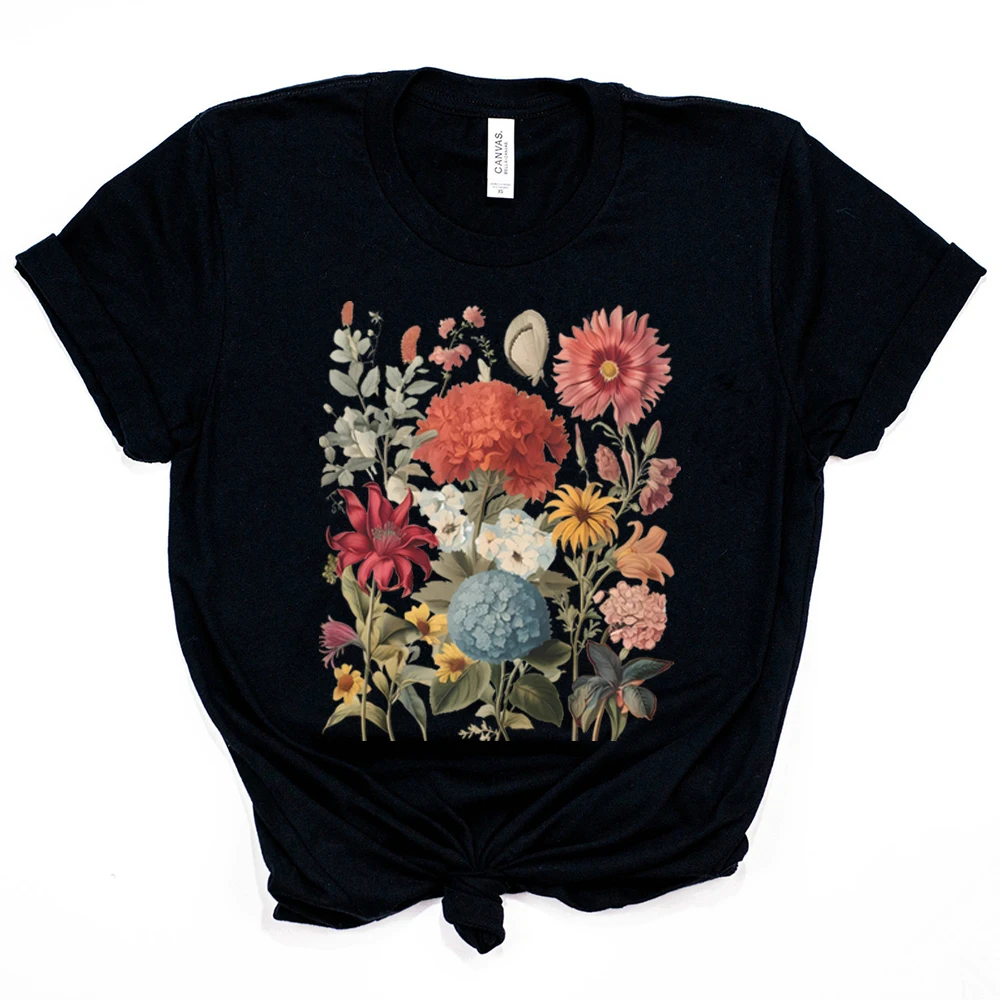 Boho Wildflowers Cottagecore Shirt Whimsigoth Plant Lover Shirts Vintage Fall Aesthetic Flower Graphic Tee Tops Gift for Gardner
