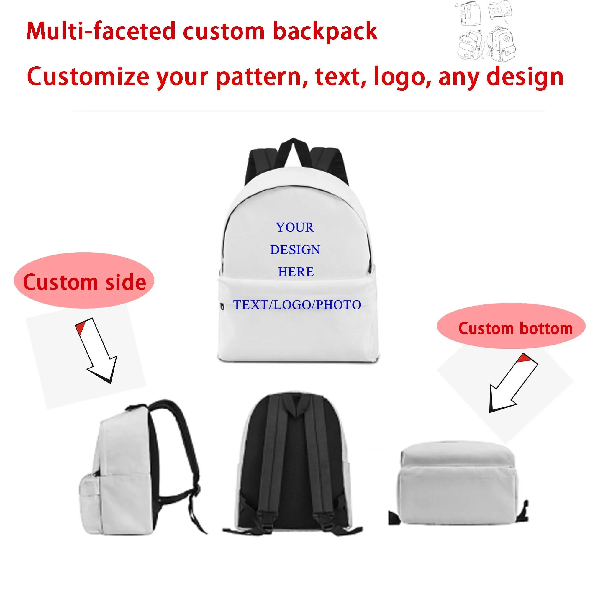 

Customized Wholesale Teen Backpack High Quality Durable Wearable Portable Backpack 3d Printed Multi-Sided Custom Pattern