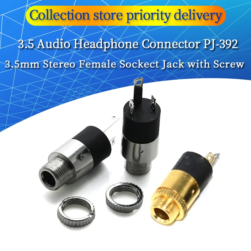 5PCS/LOT PJ392 3.5mm Stereo Female Sockect Jack with Screw 3.5 Audio Headphone Connector PJ-392 Javino