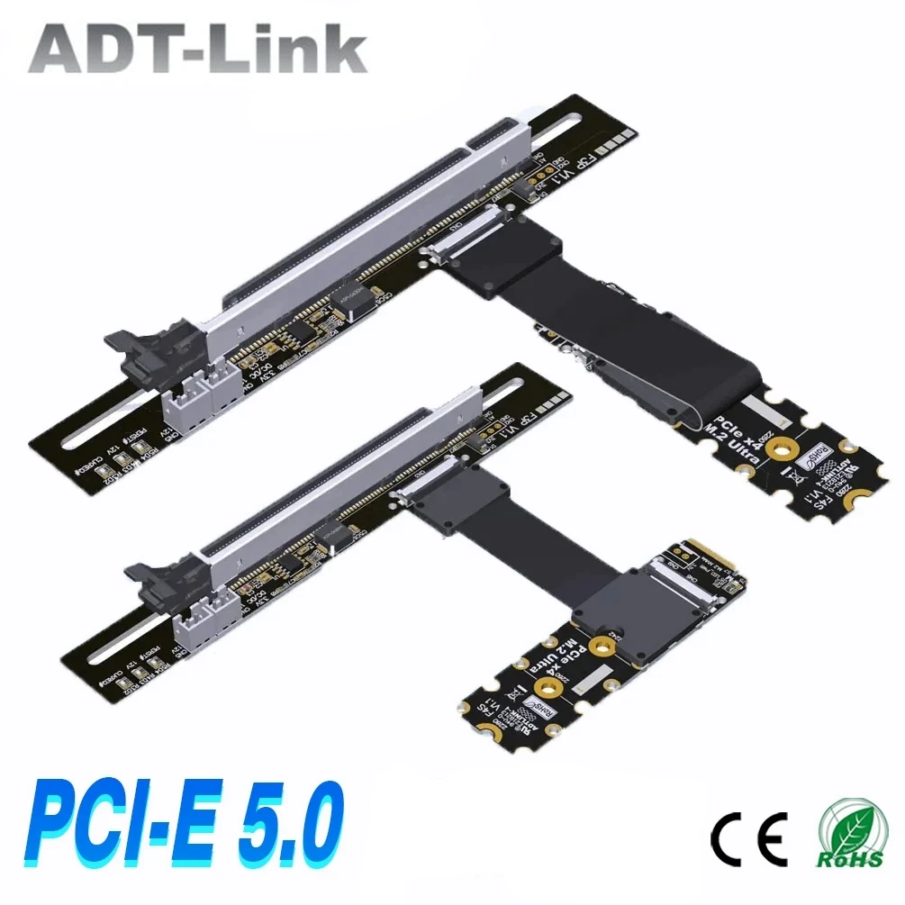 

ADT-Link PCIe 5.0 M.2 NGFF NVMe к PCI-E x16 Удлинительный кабель графического процессора Sata Шнур питания GEN5 Turn 90 угол для видеокарты Nvidia/AMD