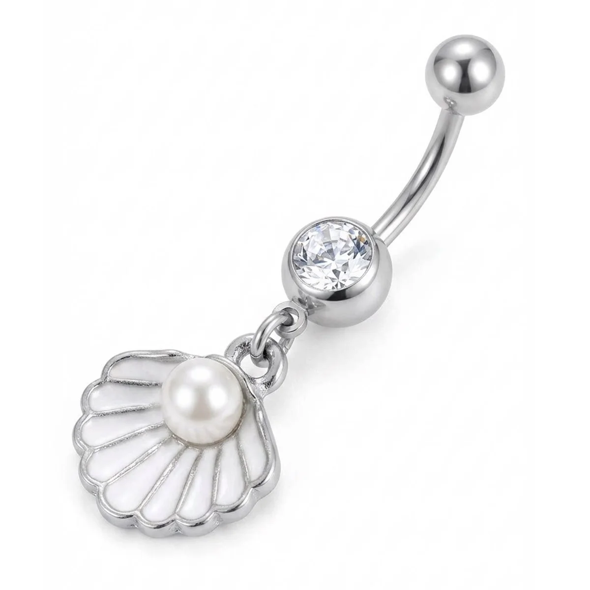 1 Stück Edelstahl Bauchnabelpiercing mit simulierter Perlenmuschel für Damen und Herren, Bohemian Sommer Muschel Bauchnabelpiercing Körperschmuck – Detail 14