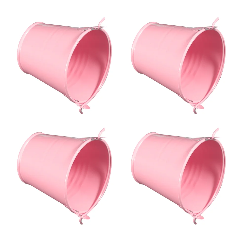 4 Pcs Mini Bucket Multi-function Flowerpot Simple Iron Metal Succulents Drum Photo Prop Pink Compact Small Child