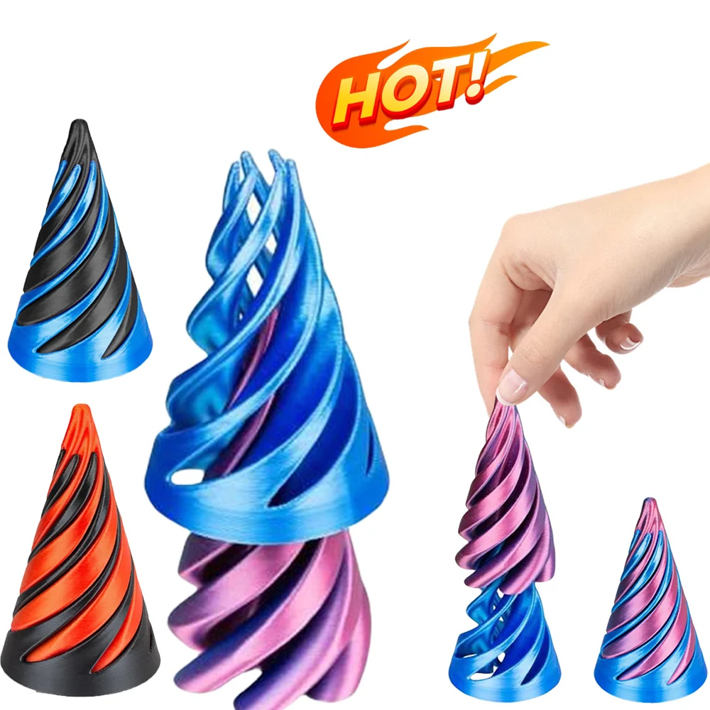 3D Printed Spiral Cone Toy Impossible Pyramid Passthrough Sculpture Pass Through Pyramid Fidget Toy Mini Vortex Thread Illusion