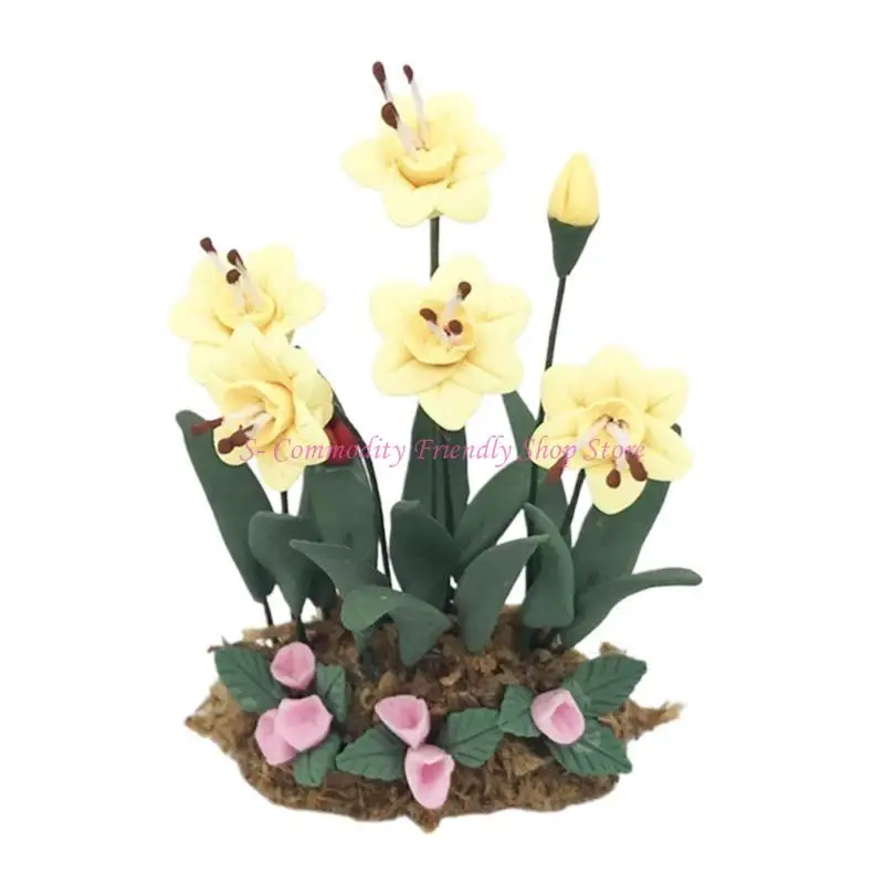85AE – plantes maison poupée, figurine fleur jaune, modèle fleur, décorations pour maisons poupée, accessoires