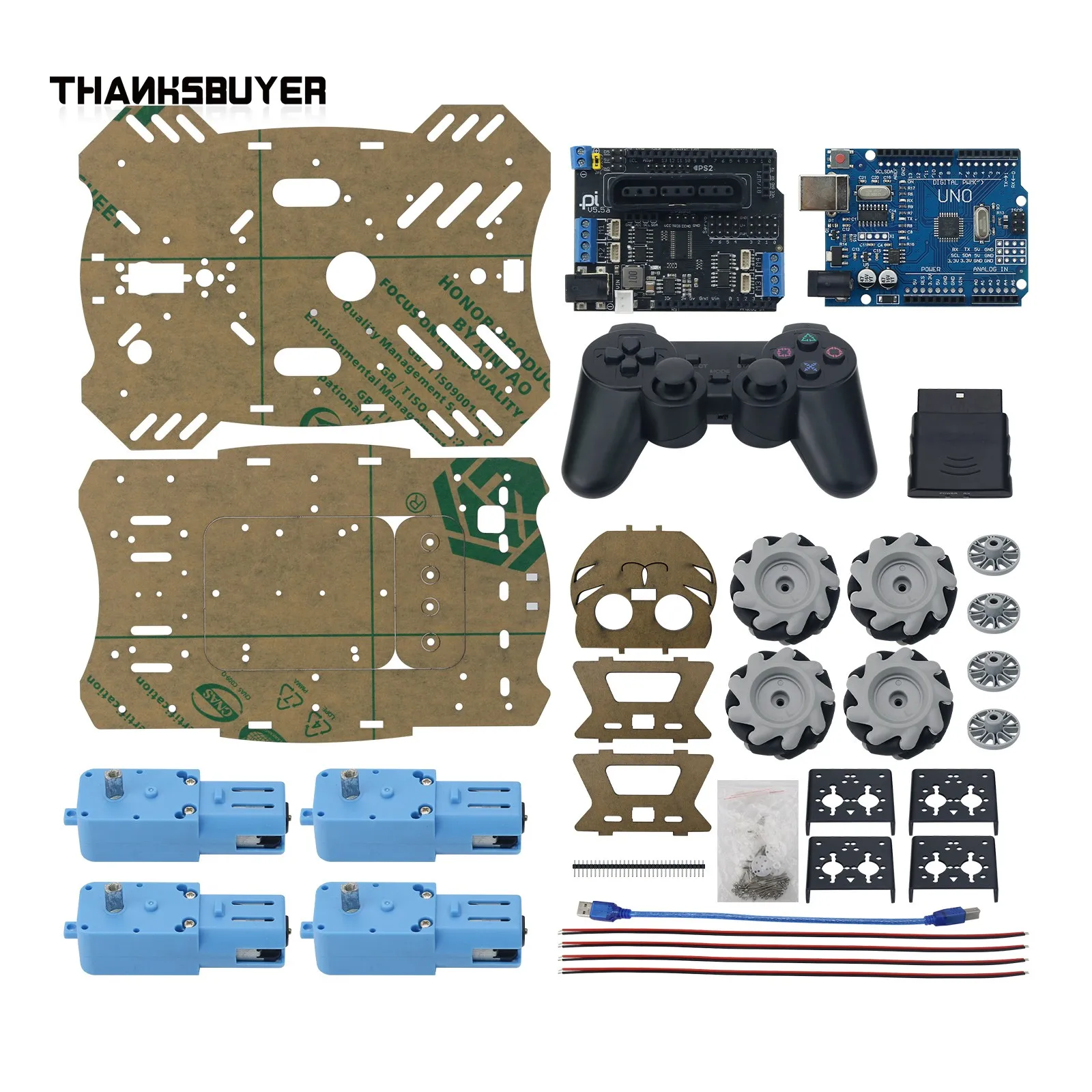 AGV Robot Car Chassis Unassembled w/ ROS Mecanum Wheel Metal Gear Motor Wireless Controller Kit