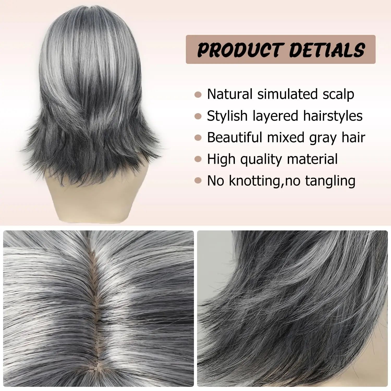 Synthetische zilvergrijze golvende korte pruik, 12 inch schouderlengte, vezel op hoge temperatuur, 150% dichtheid geschikte pruiken voor vrouwen