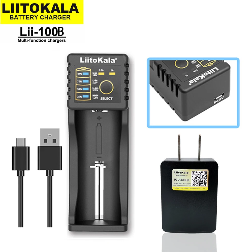 Lii-100B ładowarka 18650 LiitoKala do 26650 16340 RCR123 14500 LiFePO4 1.2V Ni-MH Smart Charger Ni-Cd