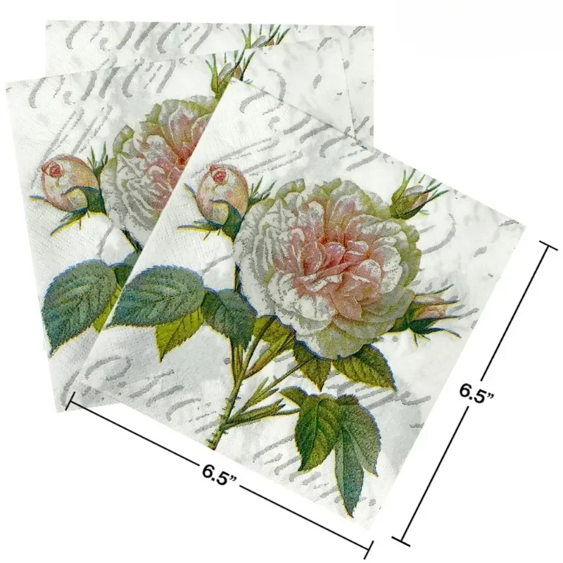 20pcs 33*33cm 2-Ply New Floral Wood Pulp Paper Food Grade Printed Patterned Paper Placemats Rose Printed Square Napkins