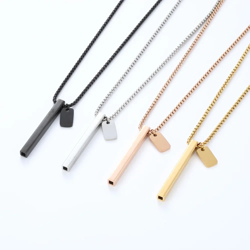 Fashion Stainless Steel Mindfulness Pendants Adjustable Breathing Relief Ring Square Tube Hanging Tag Whistle Necklace Jewelry