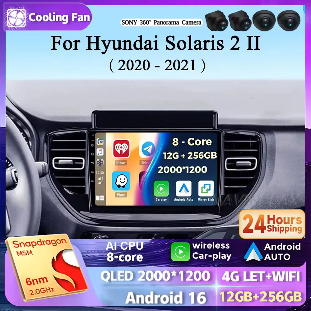 For Hyundai Solaris 2 II 2020 - 2021 Android 16 2K QLED Car Radio Multimedia Video Player GPS stereo CarPlay Head Unit 4G WIFI