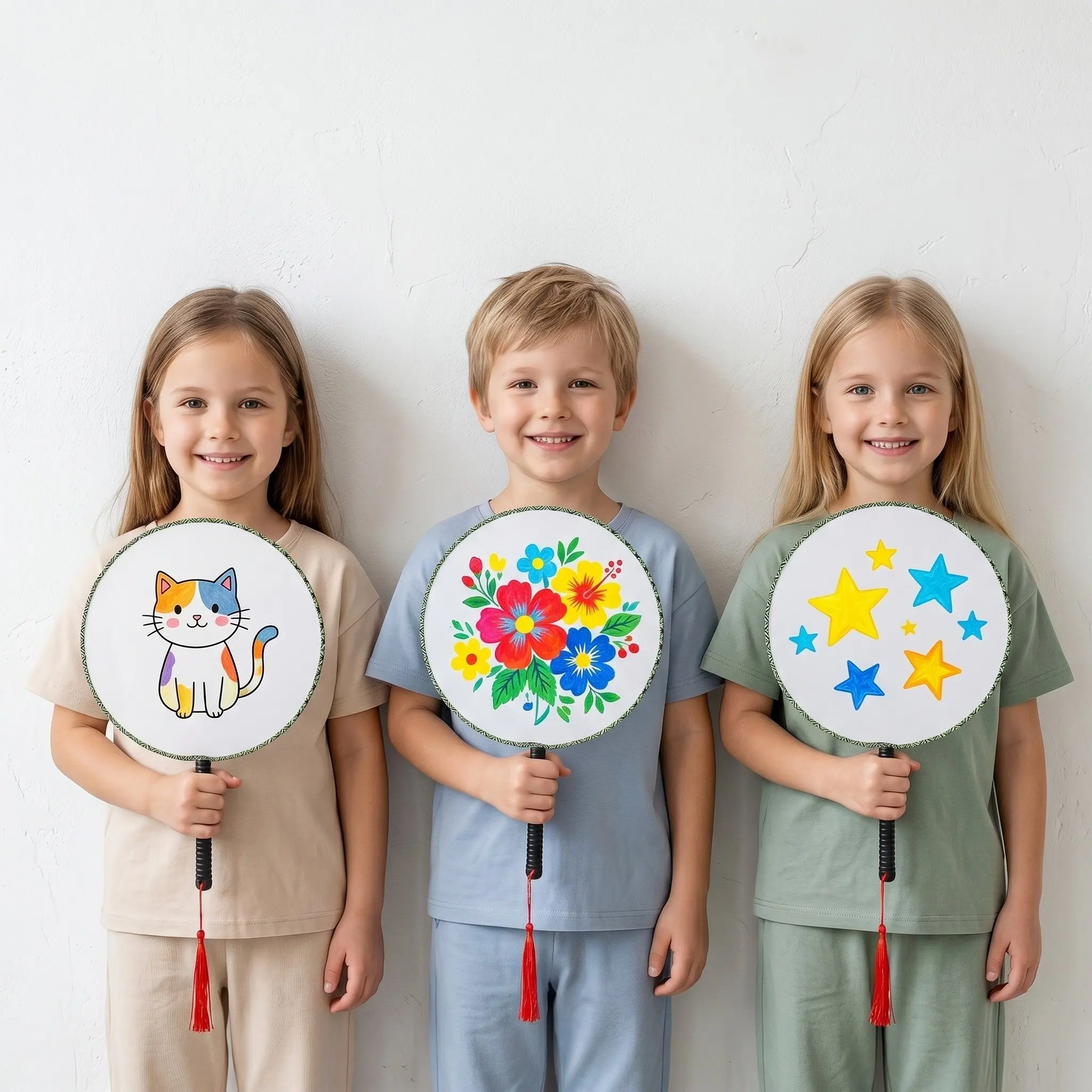Art Craft For Kindergarten - 10個入り 無地ファン ペイントや描画用 子供DIYアートファン 丸型手持ちクラフト用品 プレミアム素材