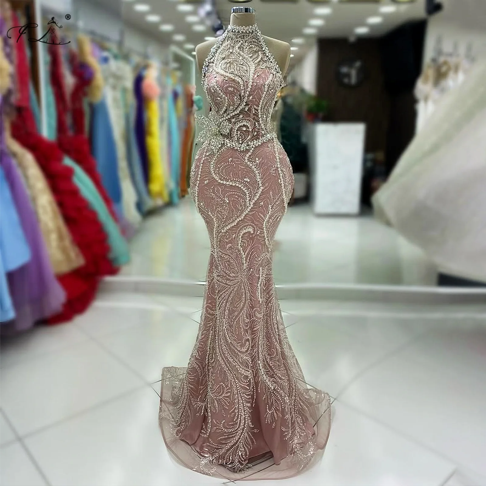 

Великолепные вечерние платья с подвесным вырезом и стразами, цветок, жемчуг, юбка «рыбий хвост», вечернее платье, коктейльное платье для выпускного вечера, настраиваемый