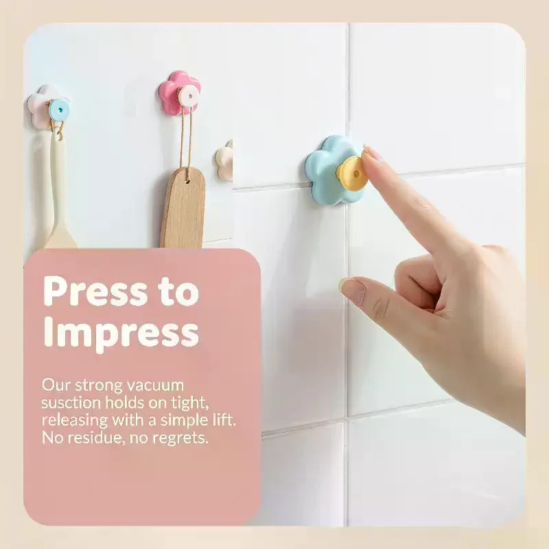 1PCS Reusable Flower Suction Cup Hooks Waterproof Wall Mount Hooks Punch-free Kitchen Bathroom Wall Hanger Towel Clothes
