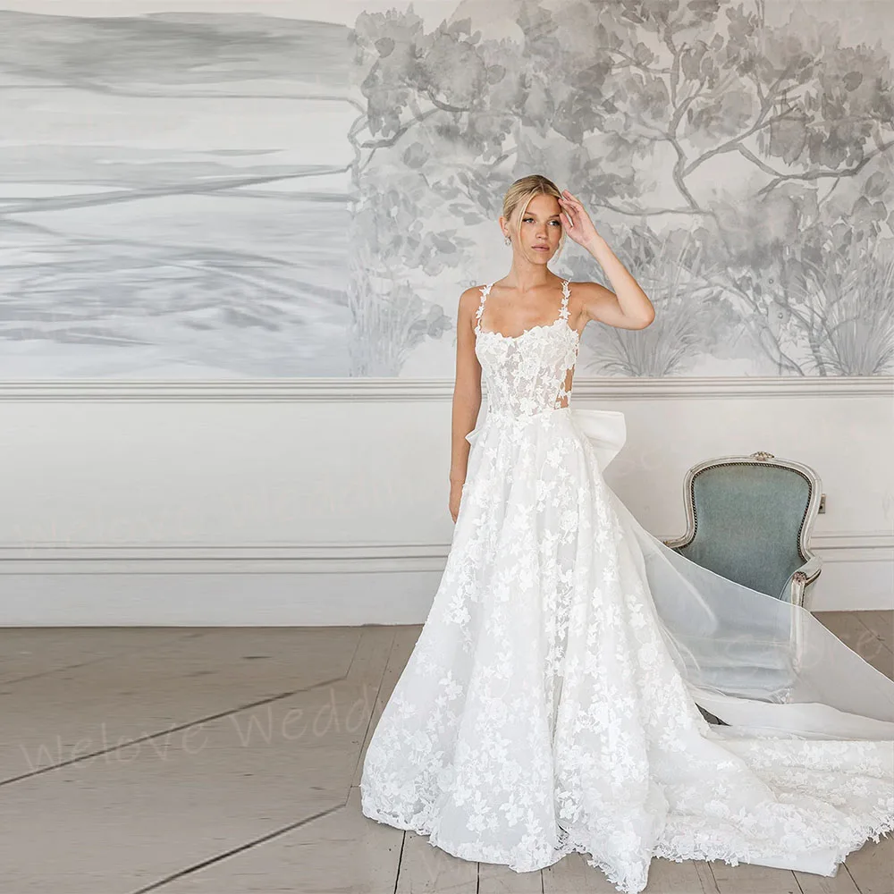 

Sexy A Line Women's Wedding Dresses Spaghetti Straps Lace Appliques Vestidos De Novias De Boda Customized Bride Gowns Vestidos