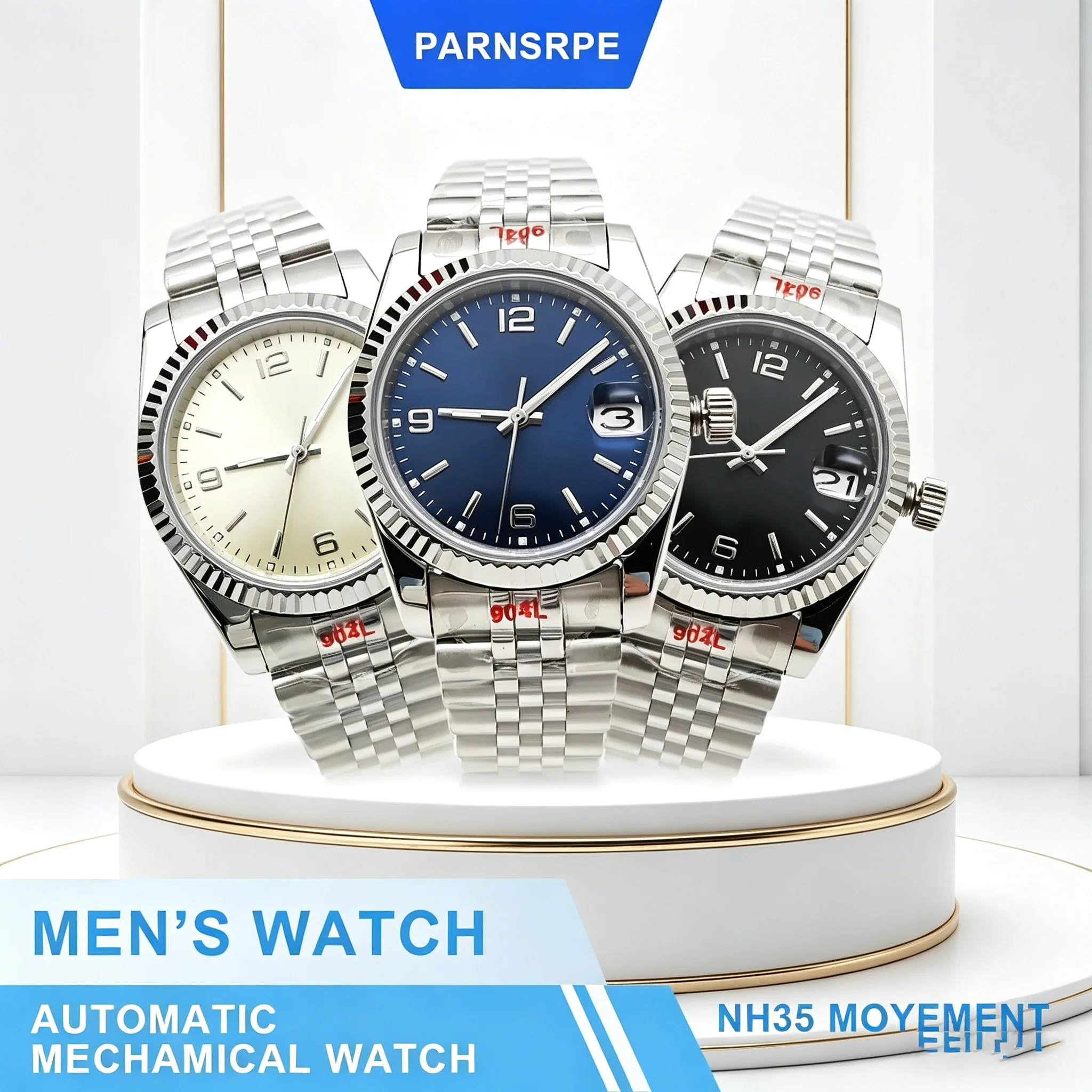 36MM 21 colours 369 Blue dial Stainless Steel Watch Japan Nh35 Automatic Movement Luminous Automatic Watch