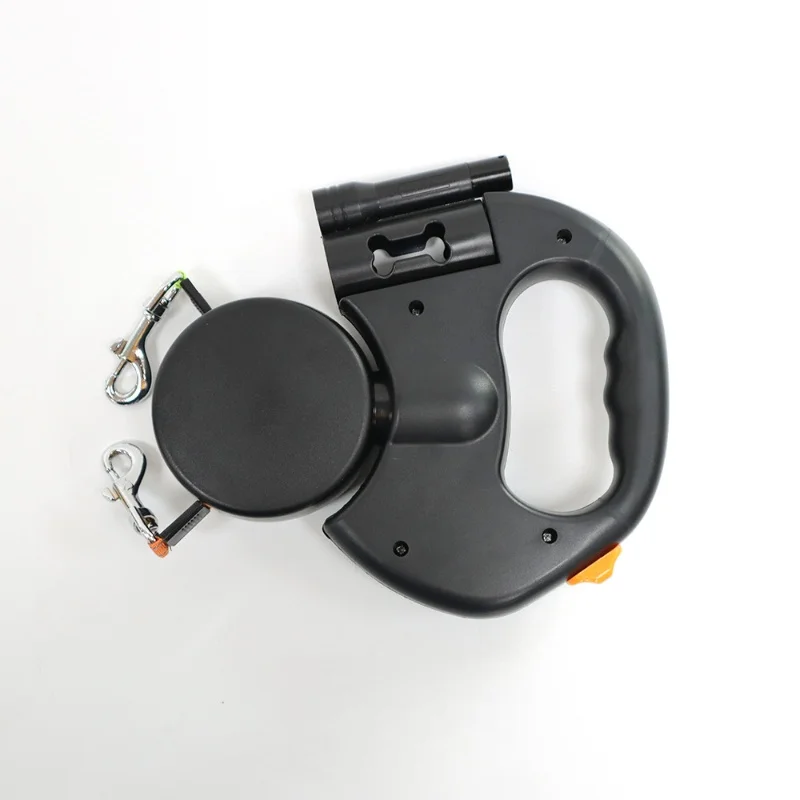 Black One-to-Two Retractable Dog Leash with One-Click Safety Lock & Night Light - 3M Tangle-Free 360° Rotation Walking Leash