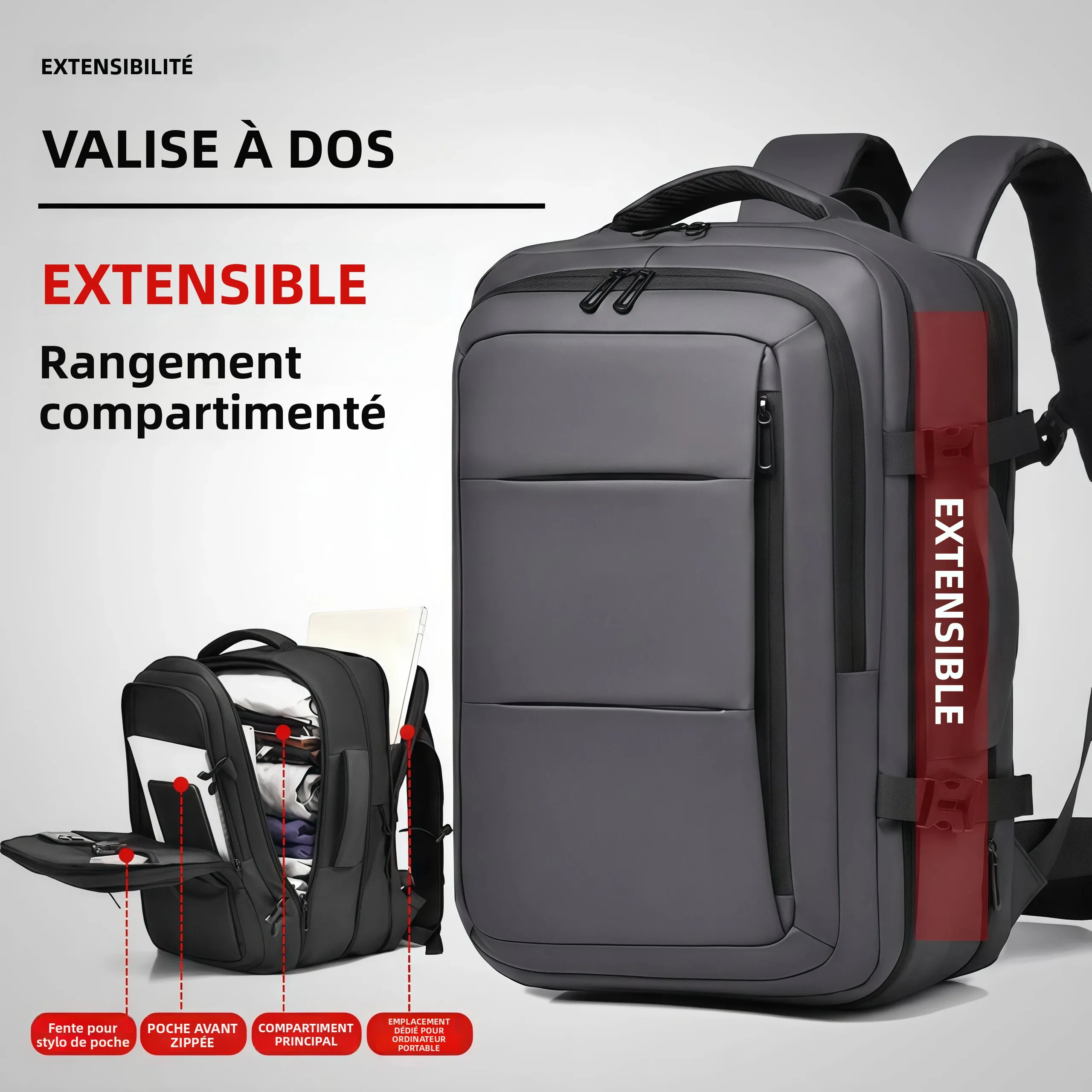 Sac à dos de compression extensible sous vide 20L-35L, imperméable, en tissu Oxford, pour ordinateur portable, voyage, affaires, randonnée, pour hommes, 15,6 pouces, noir