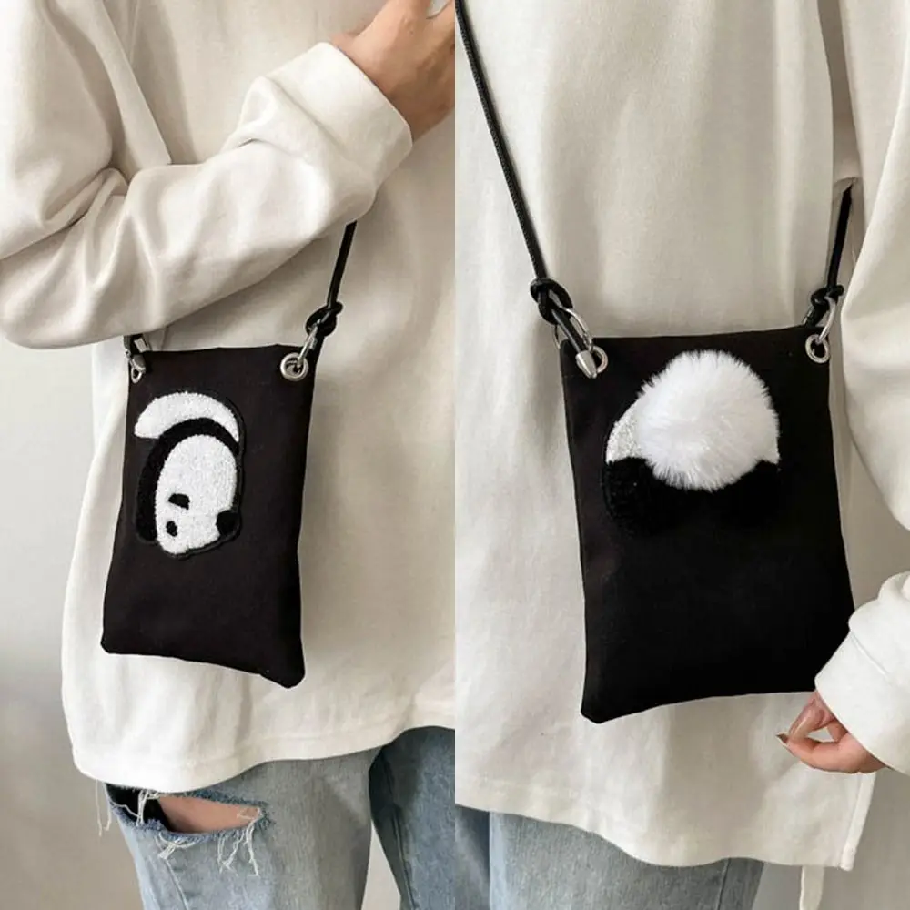 Cute Panda Double Side Pattern Phone Bag 3D Doll Canvas Crossbody Bag Korean Style Minority Design Women Small Bag