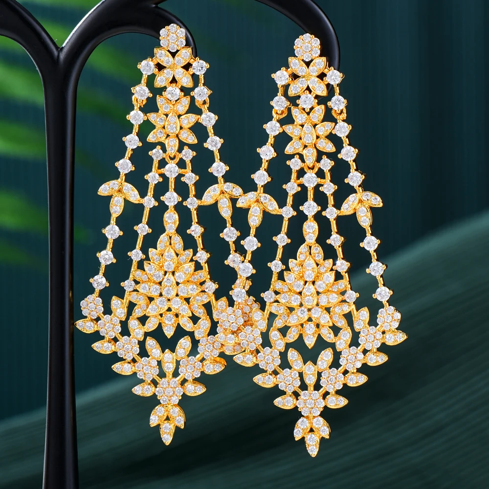 GODKI 73MM Luxury Long Tassels Saudi Dangle Earrings For Women Wedding Cubic Zircon Crystal CZ Dubai Indian Bridal Earrings