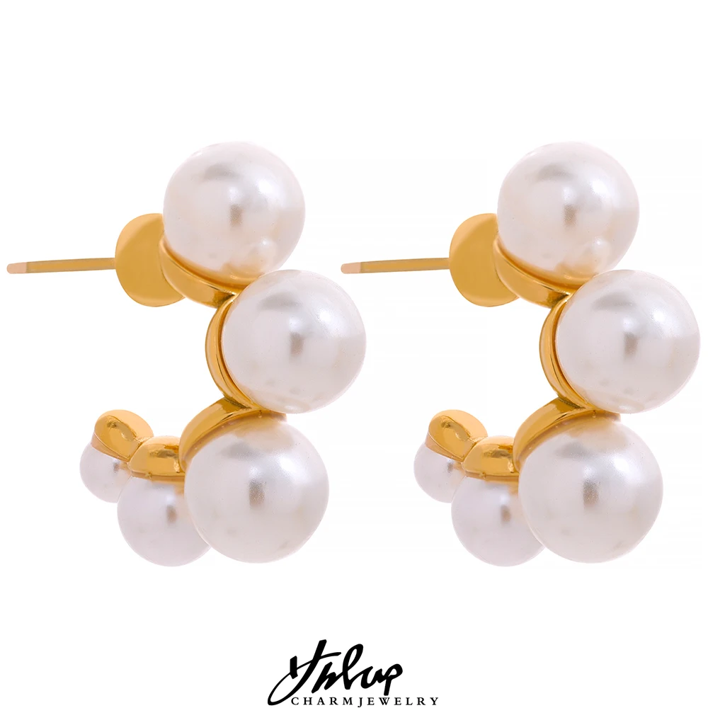 Yhpup Stainless Steel Minimalist Elegant Imitation Pearl Earrings Charm Sweet Romantic 18k Gold Color Women Fashion Jewelry Gift